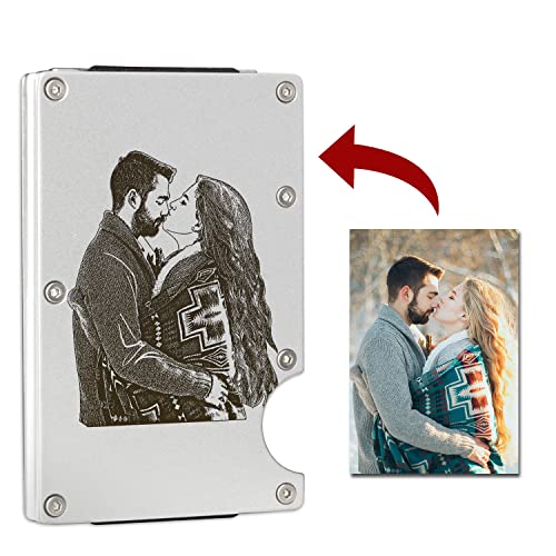 awofer Custom Photo Wallet Engraved Card Holder Personalized Gifts for Men Aluminum Picture Wallets with Money Clip Gifts for Husband Boyfriend Dad Son Grandpa Groomsmen Bestman2