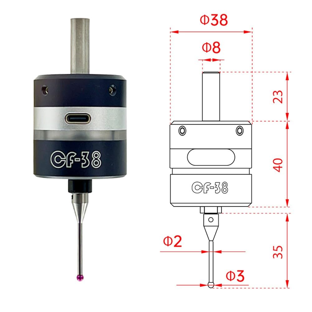 CF-38 Détecteur de bord de déclenchement 3D pour centres d'usinage CNC, sonde en acier inoxydable avec détection ± X±Y+Z et répétabilité 0,005 mm, compatible avec les mandrins ER et les fraiseuses