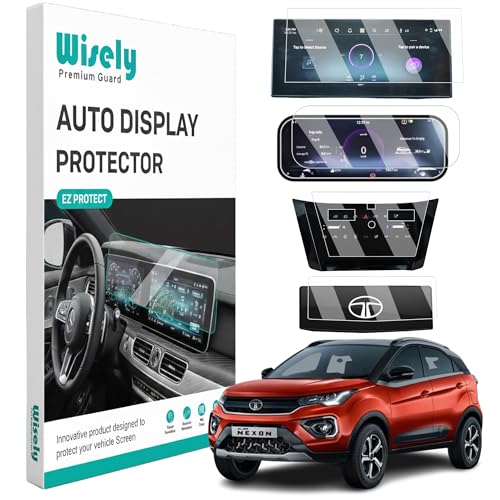 Image of Wisely Pack 4 - Screen Guard for NEW TATA NEXON (2026-25) Car Display Protector - 10.25 INCH INFOTAINMENT [Thin Corners] +10 inch MID CLUSTER + STEERING + AC PANEL Console - FEARLESS+PS Top Models Stereo Car Accessories