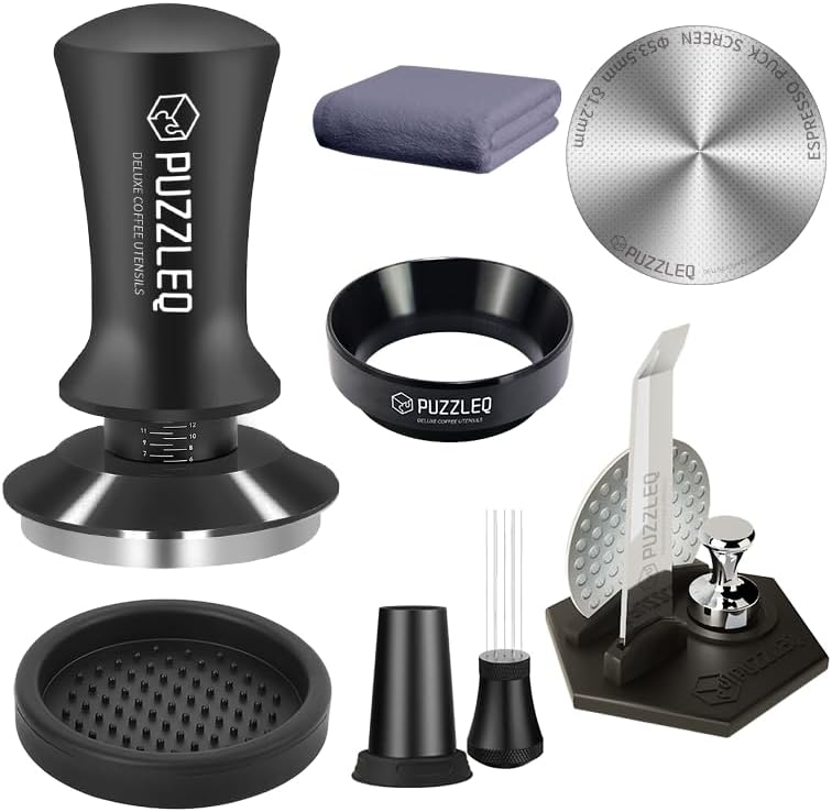54mm Espresso Accessories Kit, Spring Loaded Calibrated Tamper,mat,WDT Tool,Dosing Funnel,Puck Screen kit,Basket Removal Tool ,Cleaning ClothSet,Fits 54mm Breville Espresso Coffee Machines (54MM)