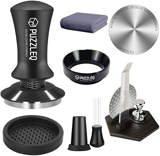 54mm Espresso Accessories Kit, Spring Loaded Calibrated Tamper,mat，WDT Tool，Dosing Funnel，Puck Screen kit，Basket Removal Tool ，Cleaning ClothSet,Fits 54mm Breville Espresso Coffee Machines (54MM)