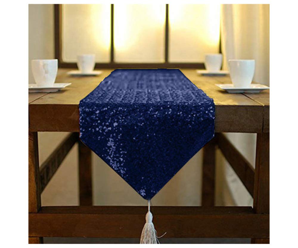 Camino de Mesa – Camino de Mesa con Lentejuelas Azul, Camino de Mesa de Comedor de 12 "x 72" decoración para el hogar Caminos de Mesa de Lentejuelas para Boda, Azul Marino, Halloween, decoración de