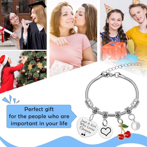 Cherry Lover Gifts Funny Cherry Bracelet Cherry Themed Gifts for Women Fruit Lover Gift Birthday Gifts for Women Cherry Friends Sister Bestie Aunt Cherry Jewelry Christmas Graduation Gift4