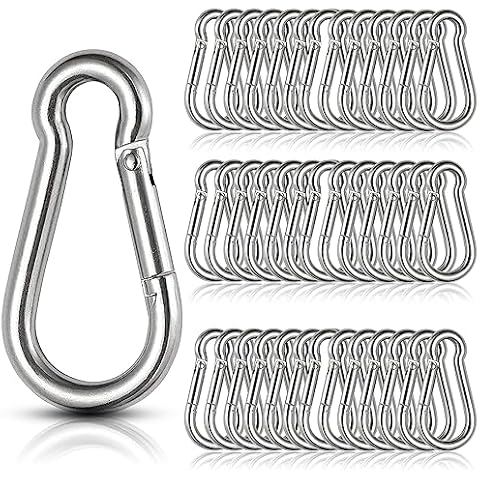 60Pcs Stainless Steel Carabiner Clip Spring-Snap Hook 1/4 in, M6 x 2 3/8 Inch Small Heavy Duty Carabiner Clips for Hammock, Punching Bag, Swing, Gym Cover