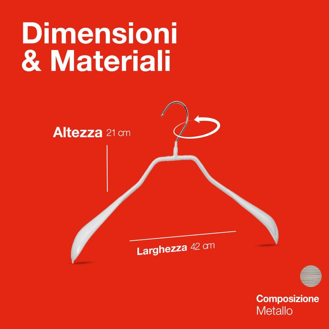 MAWA Grucce Appendiabiti Ergonomiche in Metallo, Set di 25, Ideali per Cappotti, Giacche, Blazer e Completi, Gancio Girevole 360°, Rivestimento Antiscivolo, 42 cm, Bianco