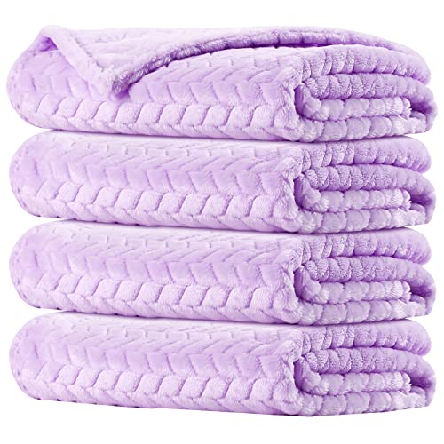 Image of Chumia 4 Pcs Baby Blanket Flannel Cozy Throw Fuzzy Soft Warm Blanket for Newborn Sherpa Fluffy Crib Swaddling Supplies Birthday Baby Shower(28 x 40 Inch,Purple)