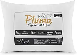 Travesseiro Toque de Pluma Pena Percal 100% Algodão 400 Fios 50x70cm Antiácaro, Antialérgico, Lavável em Máquina