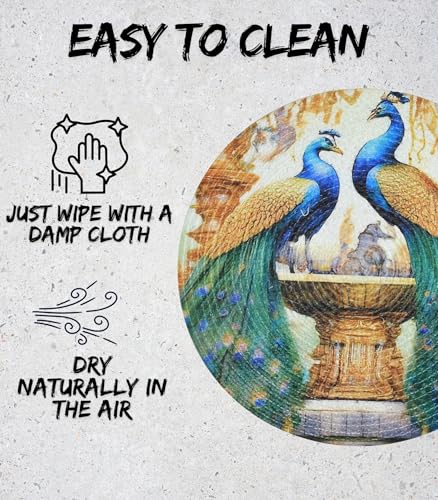 Image of LaVichitra Cotton Table Placemat | Dining Table Mat | Bed Side Table Mat | Cotton Round Shape Placemats | Washable PlaceMat for Shelves & Plant Pots - Pack of 1, Duet Peacocks