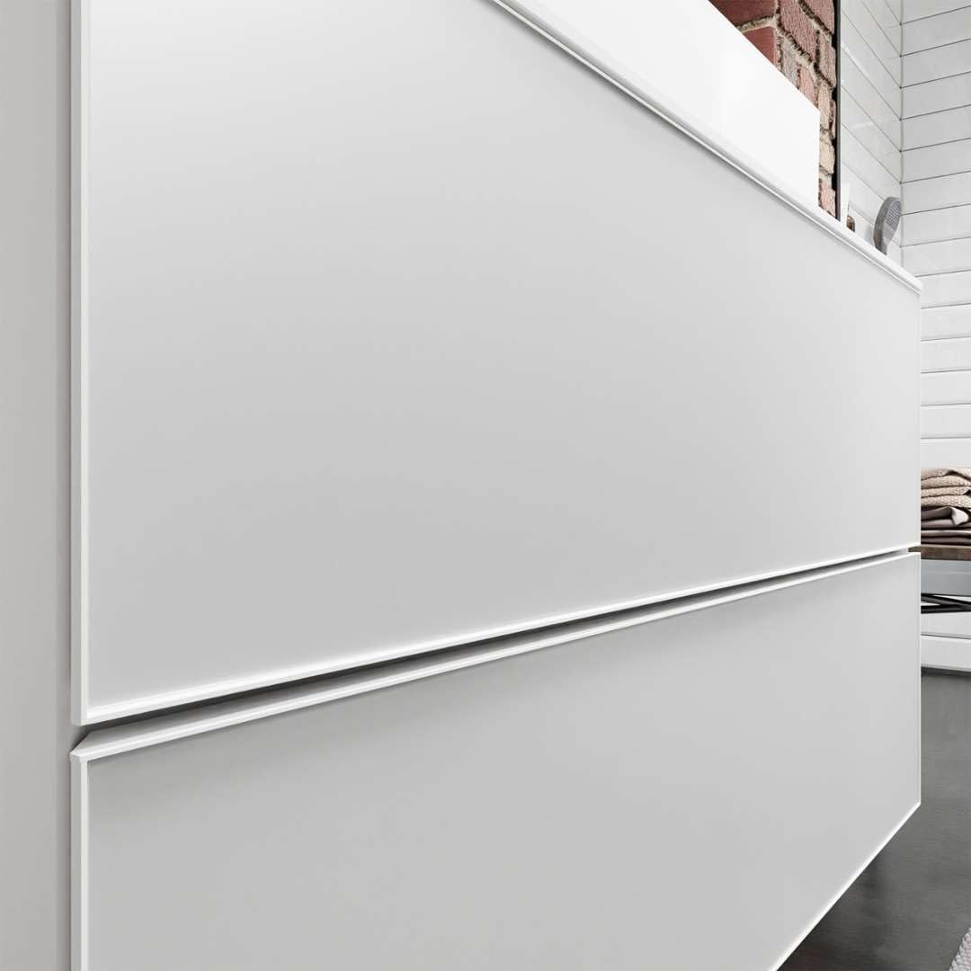 Hansgrohe Xevolos E Mueble bajo Lavabo, 4 cajones, 2 Huecos, 1570x550x555mm, para Consola con 2 lavabos sobre encimera, 54, Color: Carcasa Blanca Mate, Frontal Blanco Metalizado