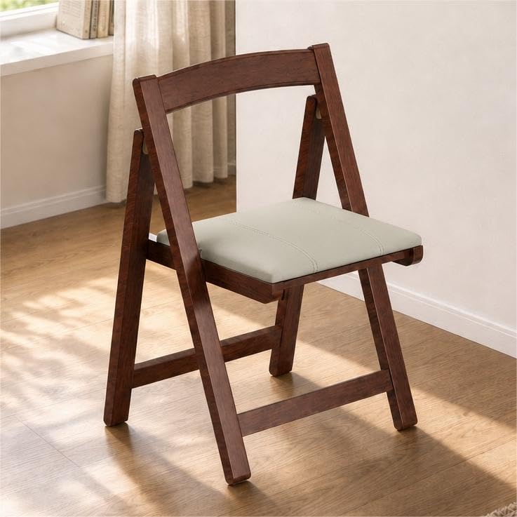 CoPaws Wooden Folding Chair with PU Leather Padded Seat Foldable Dining Chair Portable & Easy Clean Folding Chair for Kitchen Living Room Patio Garden & Home Office 1 Piece