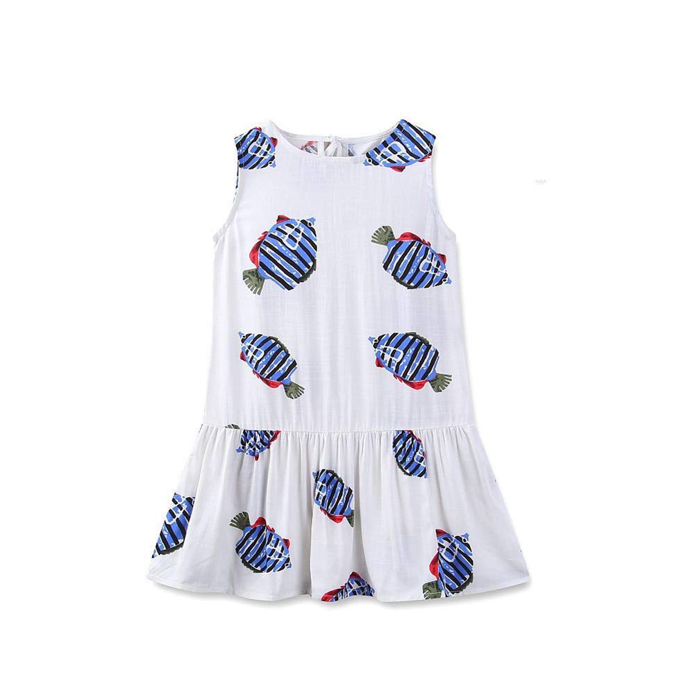 Arbag Girl Fish Printed Sleeveless Dress Casual Kids Sundress for Everyday