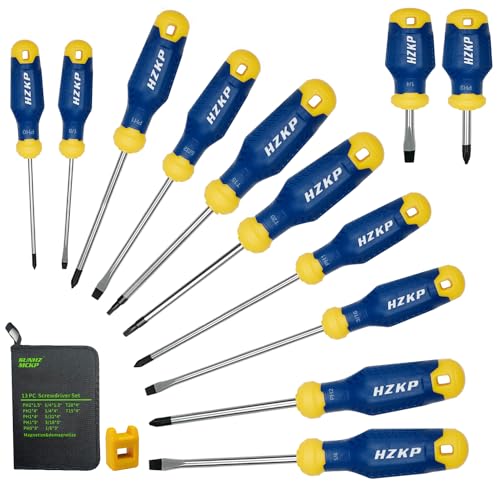 SUNHZMCKP 13 Piece Magnetic Screwdriver Set, 5 Phillips & 5 Slotted and 2 Torx Tips, Have Professional Cushion Grip Magnetizer Demagnetizer, S2 Alloy Steel