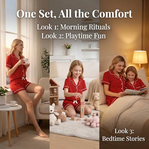 LANKMEI Womens Button Down Pajama Sets 2 Piece Soft Comfy Short Pj Sleepwear, Red, X-Large — view 6
