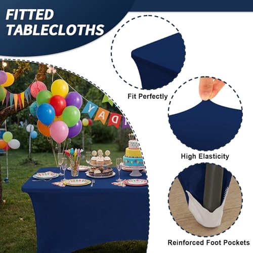 Fixwal 3 Pack Navy Blue Tablecloth Rectangle 6Ft, Stretch Spandex Fitted Table Cover for Party, Trade Show, Wedding, Buffet, Graduation, Vendor Stand by Fixwal - Used condition - Image 4