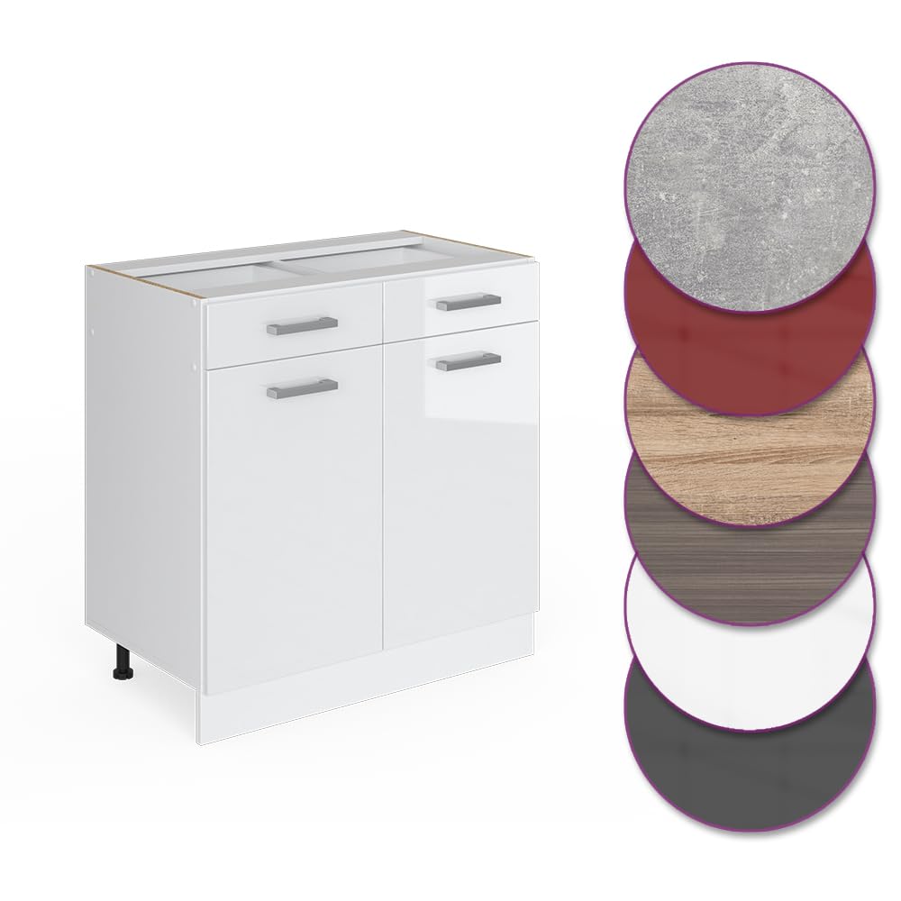 Vicco Mueble bajo de Cocina R-Line, Blanco Alto Brillo, 80 cm Sin encimera, para combinación Libre Dentro de Sistemas de Cocina modulares