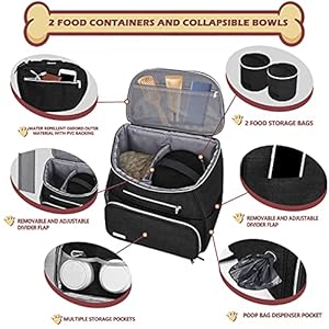   BAGLHERDog-Travel-Bag-Backpack-Airline-Approved-Pet-Supplies-Backpack-Dog-Travel-Backpack-with-2-Silicone-Collapsible-Bowls-and-2-Food-Baskets-Black