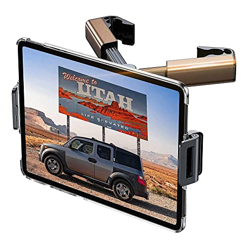Image of FKU Car Back Seat Headrest Mobile Mount Holder, [ Double Extendable Stick ] 360 Degree Rotation iPad Car Holder Back Seat for Tablets,and More 4.7-12.9 inch Devices, Headrest Posts Width 1.6-6.9 inch
