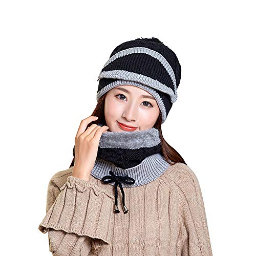 Winter Hat Scarf Set for Women Knit Fleece Lining Beanie Scarf Mouth Cover Set4