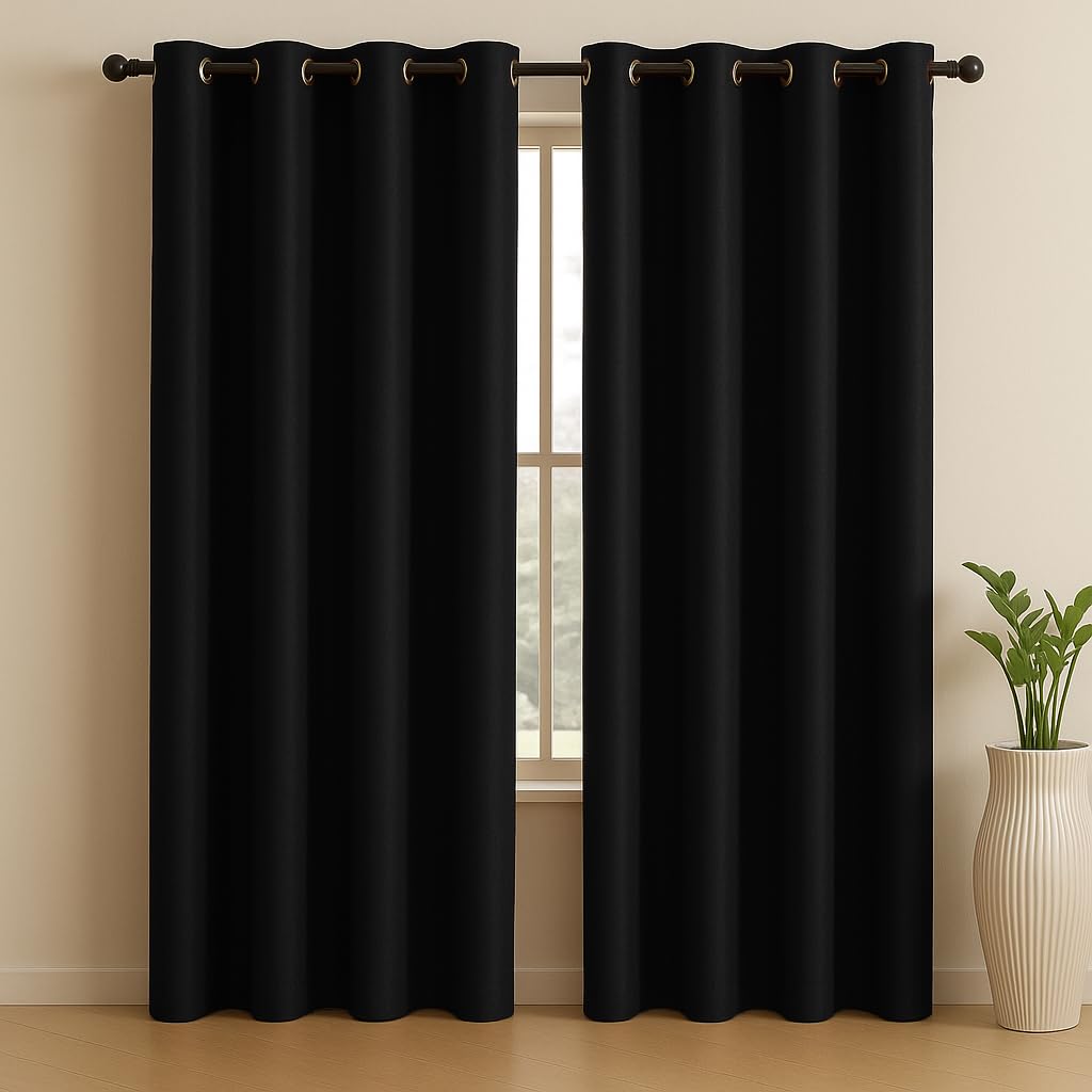 LINENWALAS 100% True Blackout Curtains (6.5 Feet) - Set of 2 Panels | Complete Light Block | Thermal Insulated & Noise Reducing Room Darkening Curtains for Living Room & Home Décor (Furniture Brown)
