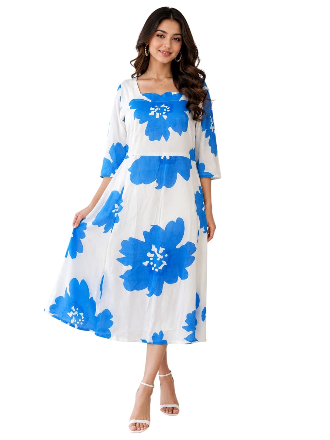 Women's Floral Printed Shirt Dress | Button-Down A-Line Midi Dress with Collar Neck & 3/4 Sleeves | Elegant Casual Western Dress for Office, Party, Vacation Red-image-32