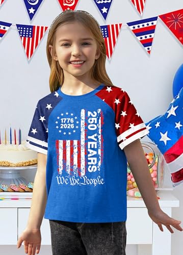 Image of CAZYCHILD Girls 4th of July USA Shirt American Flag Patriotic T-Shirt Independence Day Outfit for Kids 5-14Years