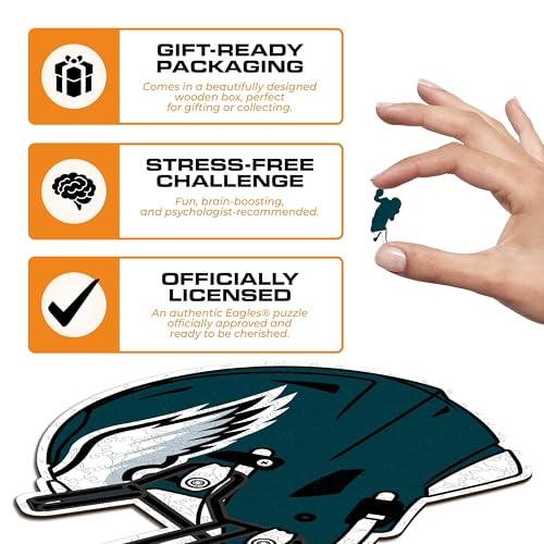 Iconic Puzzles, Philadelphia Eagles Helmet, Wooden Puzzle officially licensed NFL, 100% sustainable - Image 3