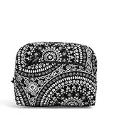 Vera Bradley Women's Cotton Large Cosmetic Makeup Organizer Bag, Black Bandana Medallion, One Size