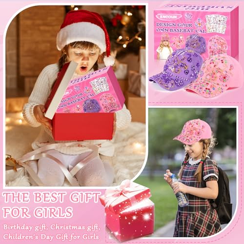 ENCOUN Geschenke für Mädchen DIY Baseballkappe, Geschenk Mädchen 4 5 6 7 8 9 10 11 12 Jahre, Basteln Mädchen Baseballkappe Spielzeug mit 10 Aufkleber, Weihnachten Geschenke Bastelset für Kinder