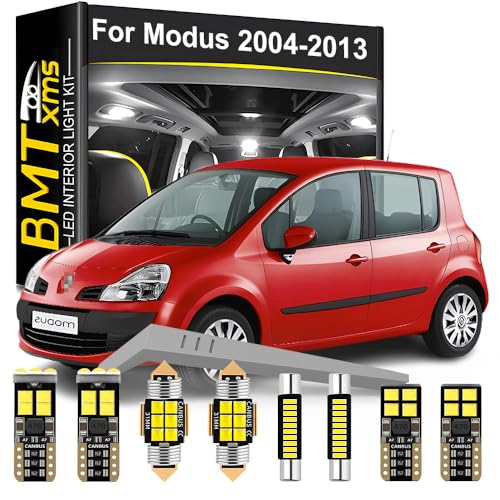 BMT xms Kit d'éclairage LED intérieur pour voiture - Remplacement pour Renault Modus 2004-2013, éclairage intérieur blanc 6000K, 12 pièces