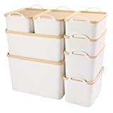 ANMINY 8PCS All-in-One Lidded Plastic Storage Bins Set White Desk Basket Box Drawer Organizer Kitchen Food Container with Handles Removable Lids Decorative Clothes Laundry Closet Cabinet Shelf Cube