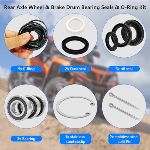 image for BIGLKNM Rear Axle Wheel & Brake Drum Bearing Seals & O-Ring Kit Compat