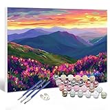 Pintar por Numeros Paisaje, DIY 70x40cm Pintura por Números Montaña para Adultos, Kit de Pintura al Óleo de Lienzo para con 3 - Pinceles, Pigmento Acrílico, Decoración Pared, Regalo, (Sin Marco) K-47