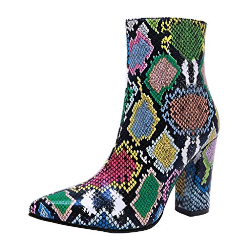HoSayLike Botas De Mujer con Tacon Botas De Mujer PatróN De Serpiente Salvaje Multicolor para Mujer Botas De TacóN Grueso Zapatos De TacóN Alto Botines Salvajes