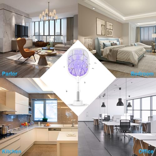 DANGZW Raqueta Mosquitos Eléctrico, 2 en 1 4000V USB Recargable Raqueta Matamoscas Eléctrico con Base de Carga, Zapper Mosquito E-éctrico para Mosquitos, Moscas, Abejas, Polillas