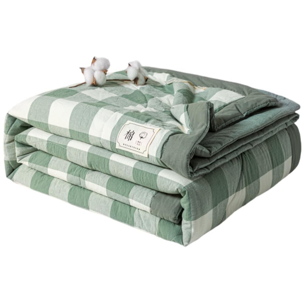 Surwin Colcha Bouti a Cuadros Moderno y Sencillo Colchas Acolchado para Cama Reversible Colcha para Primavera y Verano Edredón Respirable Suave Lavable Individual Matrimonio (Verde,150x200cm)