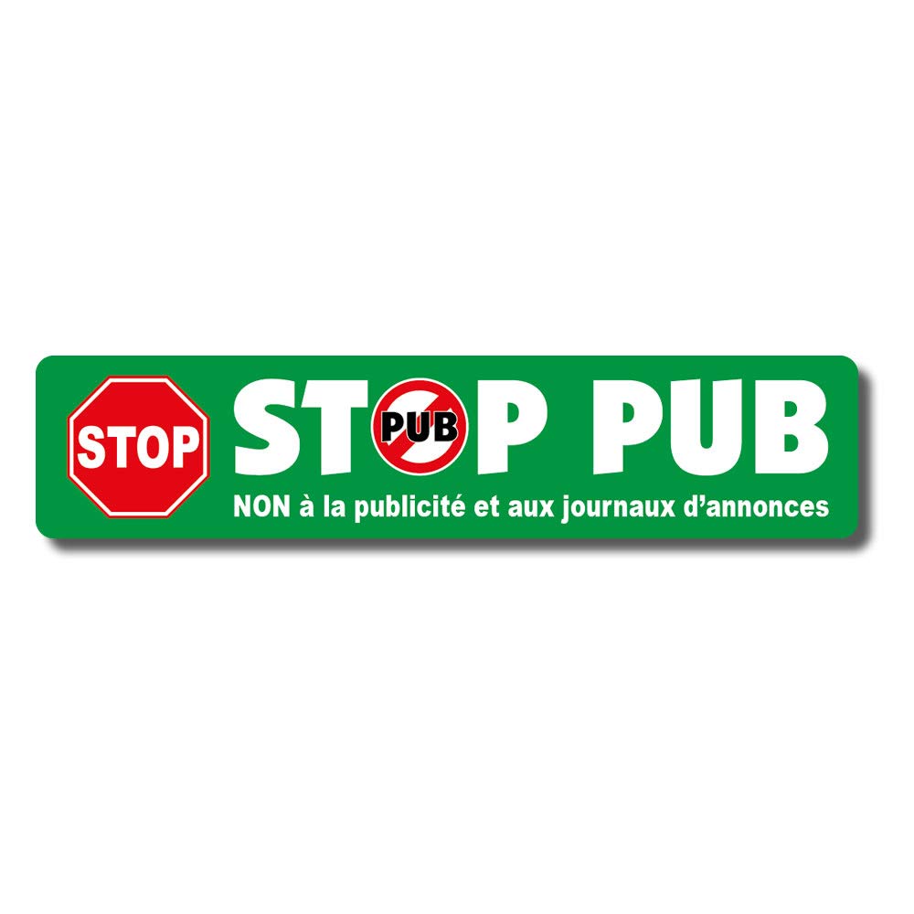 Autocollant Stop Pub Vert 9 x 2 cm Pas de Publicité Écologie Boîtes aux Lettres