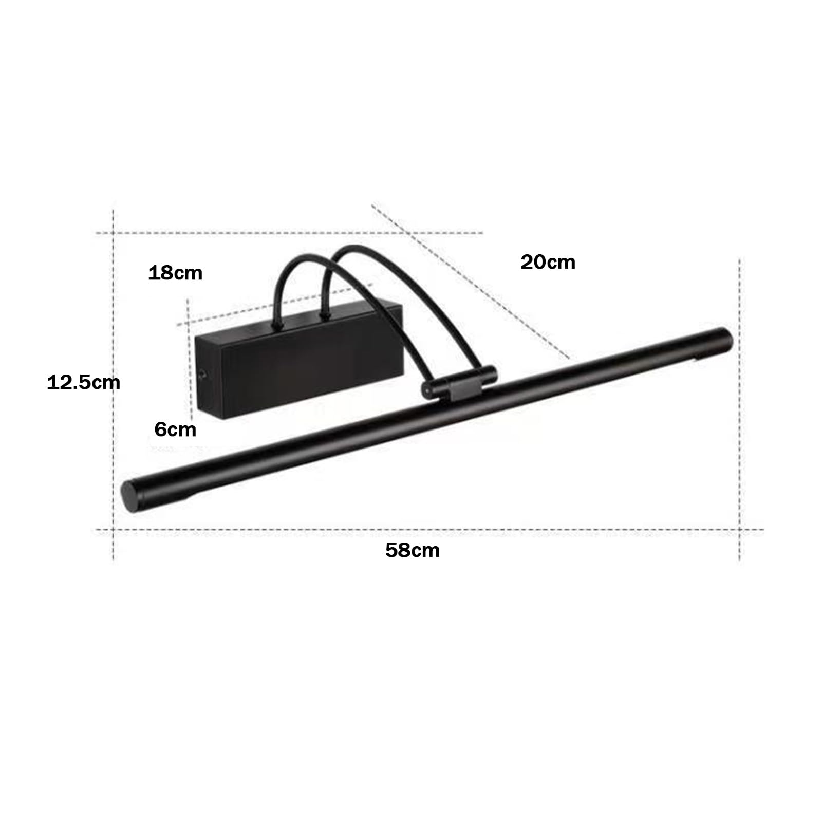 LED Spiegel Wandleuchten Schwarz Wasserdicht Wandbeleuchtung 270° Verstellbar Schwenkbar Wandlampe Acryl Minimalistisch Dekorativ Wandleuchten Interieur Badleuchte (Weißes Licht,58cm)