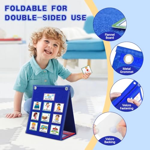 Image of PATPAT Flash Cards for Kids Visual Schedule Calendar Chart, 2 in 1 Foldable Autism Daily Chore Routine Chart with 96 Cards Montessori Learning Toys for 3+ Year Old Kids Wall Planner for Home School