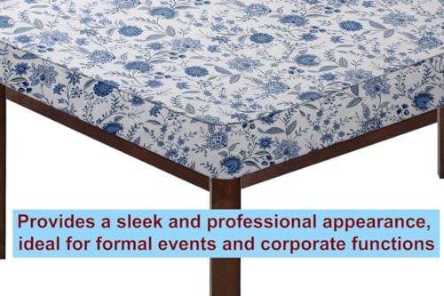 Image of The Furnishing Tree Elastic Cotton Rectangular Dining Table Cover 30x48 in Inches Floral Blue on White Base