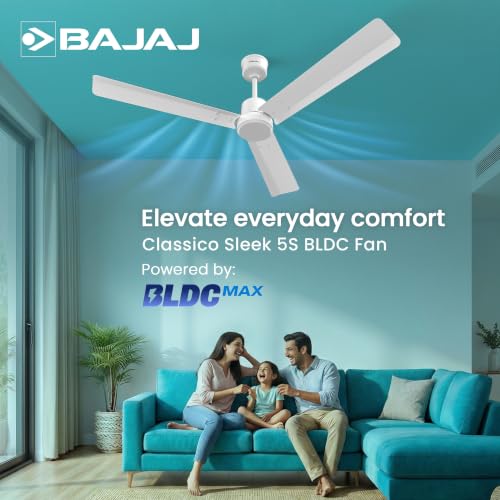 Image of Bajaj Classico Sleek 5S 1200MM(48) BLDC Ceiling Fan with Remote|BEE 5 Star Rated Energy Efficient|Saves upto 57% on electricity bills|Sleek Compact Design|High Air Delivery|2Yr Warranty|Base White