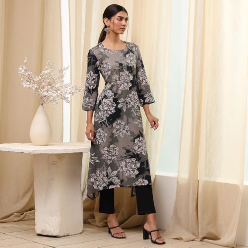 Image of BIBA Women Viscose Rayon Straight Fit Straight Printed Kurta