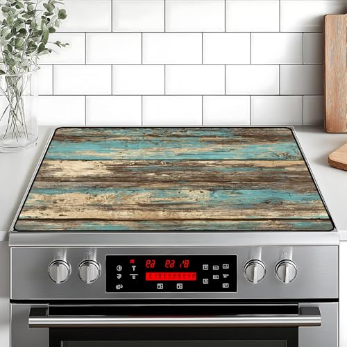 Image of Stove Top Cover for Home Decoration Kitchen Pad Washable Cooktop Covers Countertop Stove Protector Mat for Home Kitchen Cooktops (Blue wood, 30 inchx21 inch)