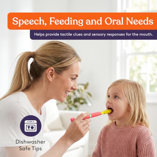 Image of Special Supplies Buzz Buddy Oral Motor Stimulation kit with 6 Soft Textured Interchangeable Heads, Calm Sensory Needs, Support Speech, and Stimulate Self Feeding, Gentle Vibrations (Pink)