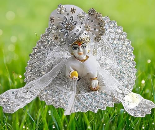 Image of Laddu Gopal Heavy Poshak with Pagdi, Patka and Choli (Size 4) l Ladoo Gopal Dress l Bal Gopal l Kanha Ji Thakur Ji Dress(White)