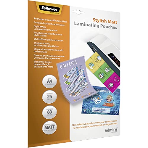 Fellowes A4 Laminating Pouches - Matt Finish - 25 Sheets - 160 Micron (2 x 80 Micron) High Quality Finish - Makes Content Easier to Read