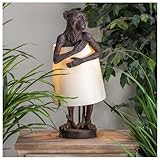 Crestview Collection Monkey Table Lamp – Cute Bronze Resin Animal Lamp, Retro Rustic Art Deco Farmhouse Desk Lamp with Linen Shade for Bedroom, Living Room, Bedside, Nightstand or Small Space