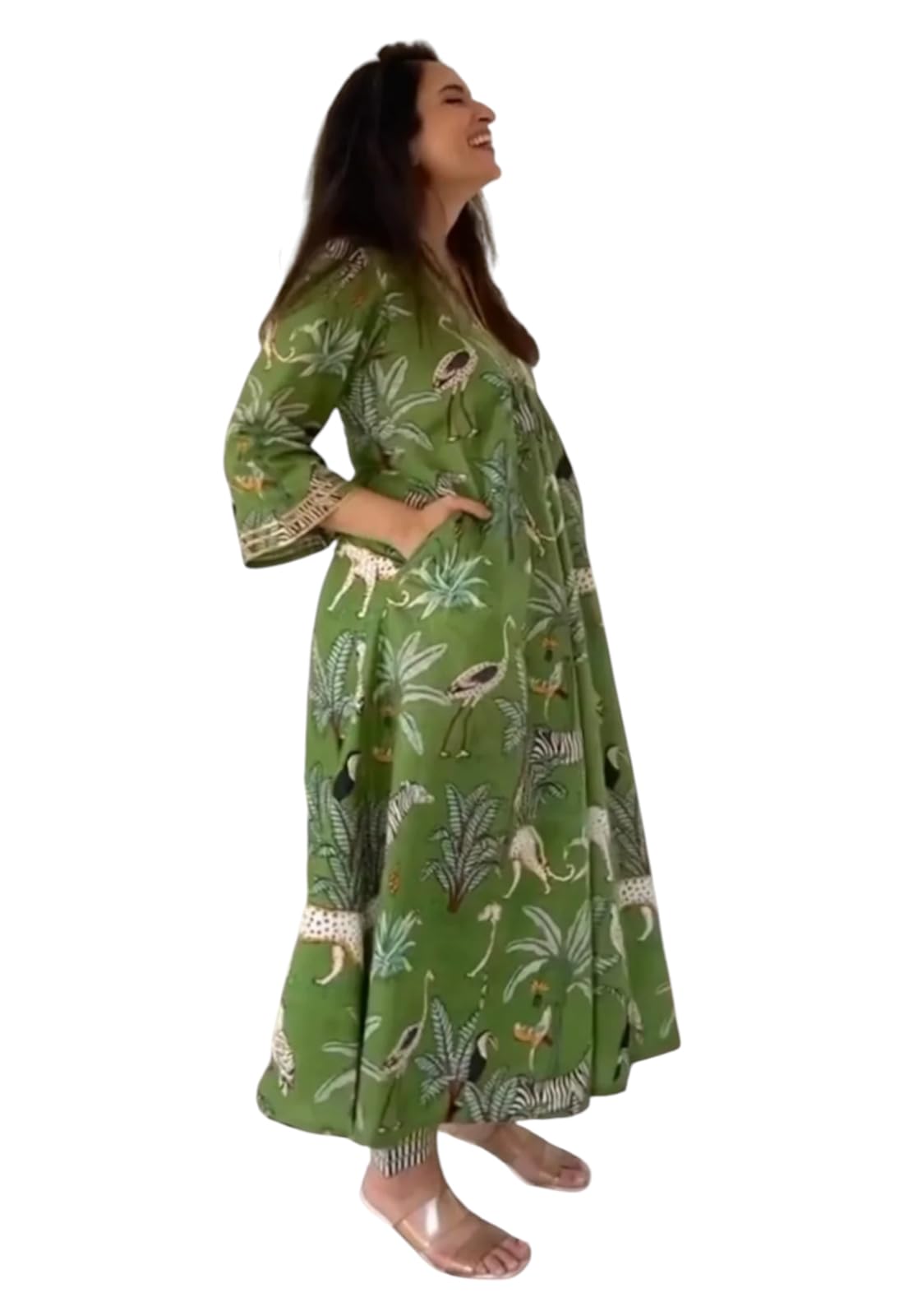 yashika Women's Viscose Rayon Printed Stitched Ethnic Dress | Green Color Gown | 3/4 Dress for Woman | Printed Gown-picture-53