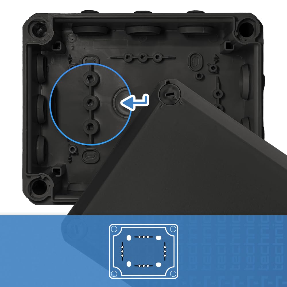 EDO Set 10x Scatola da Parete IP44 Impermeabile 240x190x95 mm Nera | Resistente ai UV, Senza Alogeni – Scatola di Derivazione con Pressacavi e Coperchio a Vite Interno/Esterno