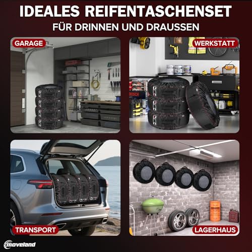 moveland reifentaschen 18-22 Zoll - Reißfeste reifentasche 4er Set- Keep Clean reifenschutzhülle - reifensäcke mit 4 Filzpads - wasserdicht staubdicht schützen lagern und transportieren Reifen