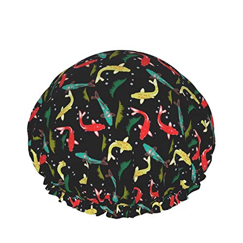 Colorful Fish Shower Cap Women Double Layer Waterproof Bath Cap Eva Lining Design For All Hair Lengths